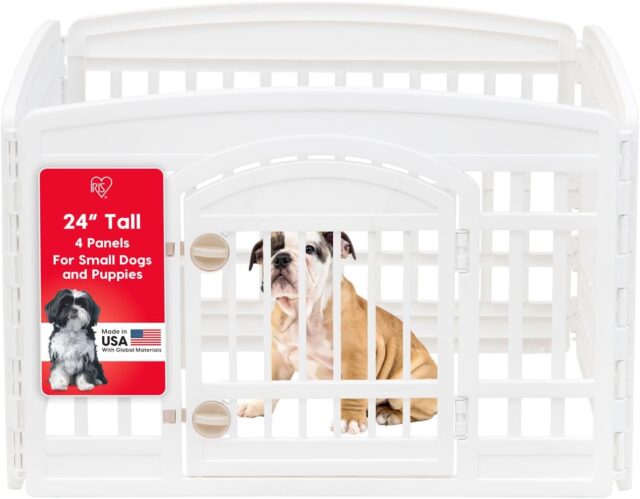 IRIS USA 24" 4-Panel Dog Playpen with Door, 35 x 35 x 24, Puppy Playpen, Dog Play Pen Indoors, Pet Fence, Small Pets, White