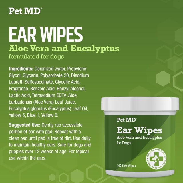 Pet MD - Dog Ear Cleaner Wipes - Otic Cleanser for Dogs to Stop Ear Itching, and Infections with Aloe and Eucalyptus - 100 Count - Image 6