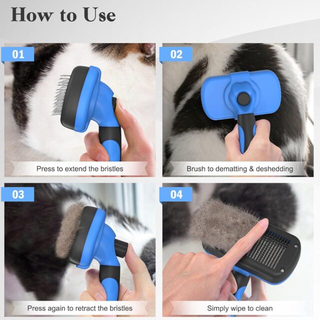 Swihauk Self Cleaning Slicker Brush - Skin Friendly Deshedding Grooming Tool for Dogs & Cats, Suitable for Shedding & Haired Pets, with Pet Supplies Accessories, Blue - Image 3