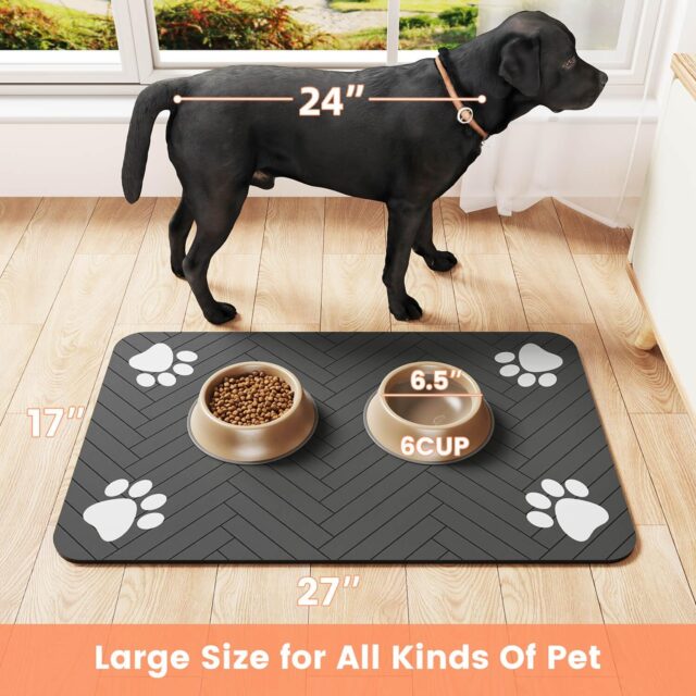Pet Feeding Mat-Absorbent Pet Placemat for Food and Water Bowl, with Waterproof Rubber Backing, Quick Dry Water Dispenser Mat for Dog and Cat (12"x20", Striped Dark Gray) - Image 4