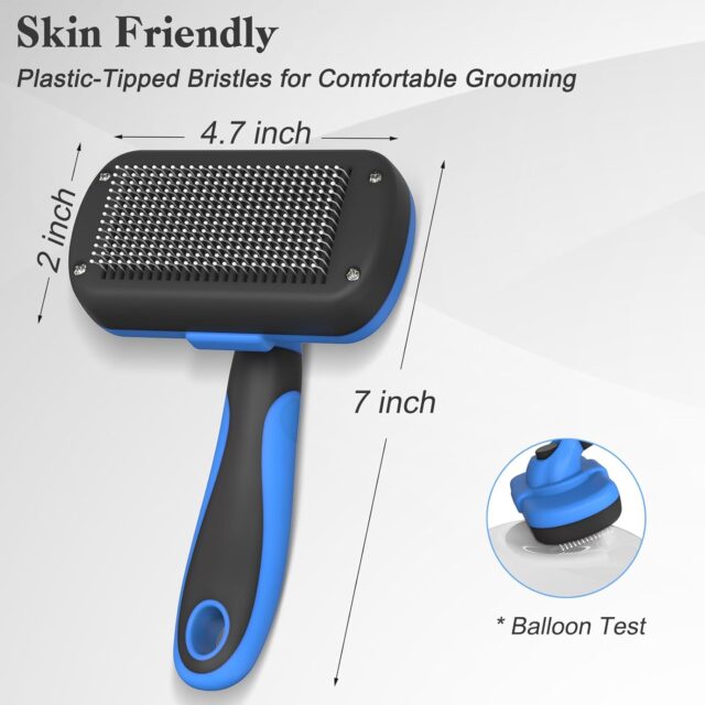 Swihauk Self Cleaning Slicker Brush - Skin Friendly Deshedding Grooming Tool for Dogs & Cats, Suitable for Shedding & Haired Pets, with Pet Supplies Accessories, Blue - Image 2