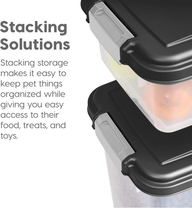 IRIS USA Dog Food Storage Container, 30 lbs & 11 lbs Combo, Cat Food Storage Container, Dog Treat Container, Airtight, Stackable, 2-Cup Scoop, Wheels, Easy Mobility, Black - Image 3