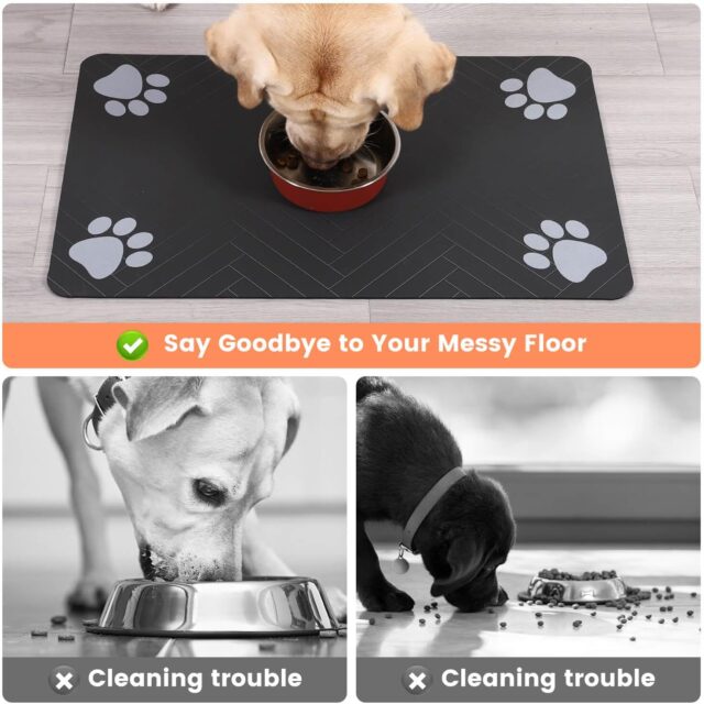 Pet Feeding Mat-Absorbent Pet Placemat for Food and Water Bowl, with Waterproof Rubber Backing, Quick Dry Water Dispenser Mat for Dog and Cat (12"x20", Striped Dark Gray) - Image 2