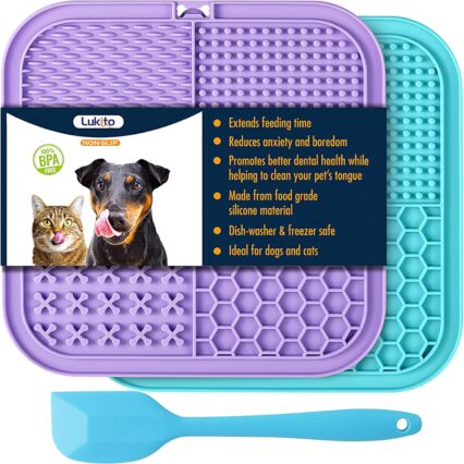 LUKITO Lick Mat for Dogs & Cats 2 Pack with Suction Cups, Dog Lick Mat for Anxiety Relief, Dog Toys to Keep Them Busy, Peanut Butter Licking Pad for Boredom Reducer, Perfect for bathing gromming
