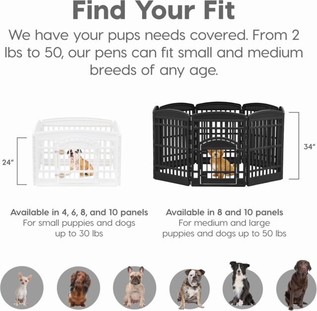 IRIS USA 24" 4-Panel Dog Playpen with Door, 35 x 35 x 24, Puppy Playpen, Dog Play Pen Indoors, Pet Fence, Small Pets, White - Image 2