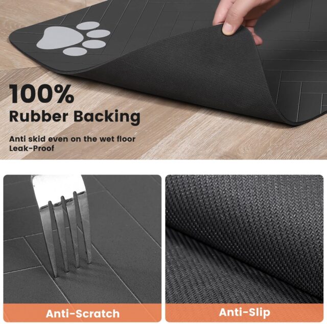 Pet Feeding Mat-Absorbent Pet Placemat for Food and Water Bowl, with Waterproof Rubber Backing, Quick Dry Water Dispenser Mat for Dog and Cat (12"x20", Striped Dark Gray) - Image 3