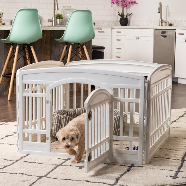 IRIS USA 24" 4-Panel Dog Playpen with Door, 35 x 35 x 24, Puppy Playpen, Dog Play Pen Indoors, Pet Fence, Small Pets, White - Image 4